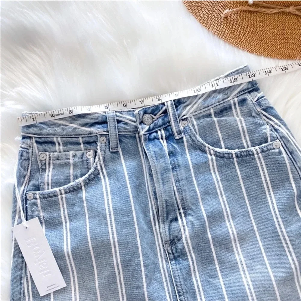 Boyish Denim Mini Skirt Blue Stripe Corey made me criminal Raw Edge High Rise.